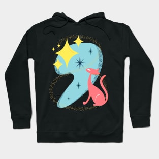 Atomic Stargazing Cat in Mid Century Modern Style Hoodie